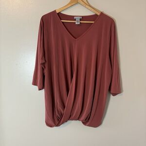 Catherines 3/4 Sleeve Blouse Rust Orange Slinky Top Liquid Knit Sz 1X